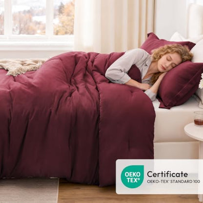 Love's cabin Burgundy Full Comforter Set, 3-Piece Prewashed Bed Set