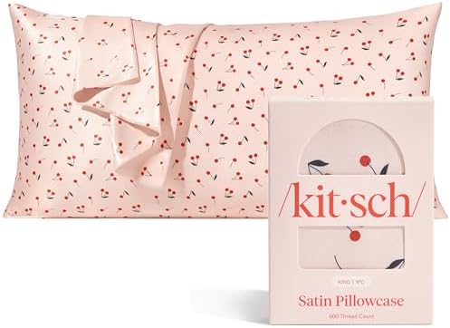 Kitsch Satin Pillowcase with Zipper - King Size, Cherry Print
