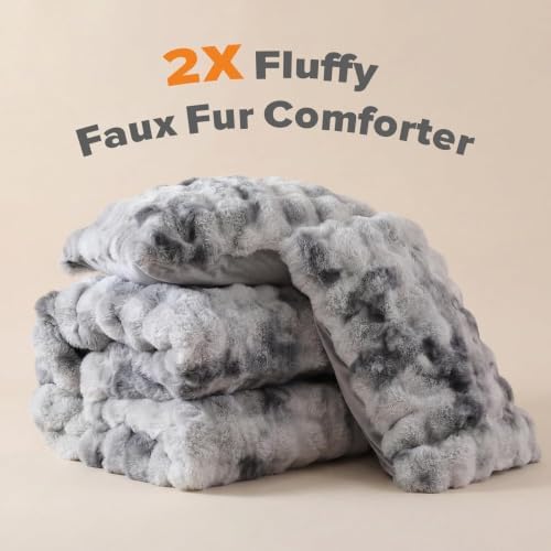 YIKUSH California King Faux Fur Soft Comforter Set, Fluffy Bedding Set
