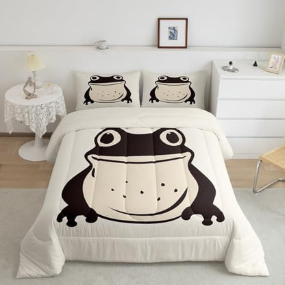 jejeloiu Japanese Frog Comforter Set Full Size Kids Traditional Retro Bedding Set Boys Girls Teens Tropical Amphibian Duvet Breathable Funny Animal Quilt Bedroom Decor,1 Comforter with 2 Pillowcase