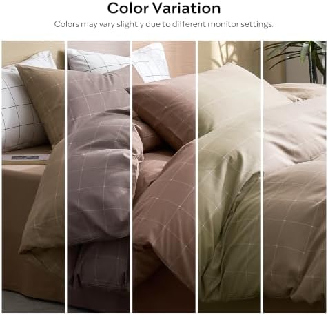 JELLYMONI 100% Cotton Plaid King Duvet Cover Set, Tan