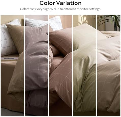 JELLYMONI 100% Cotton Plaid King Duvet Cover Set, Tan
