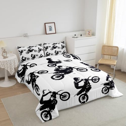 Feelyou Dirt Bike Comforter Set King Size Cool Motocross Bedding Set