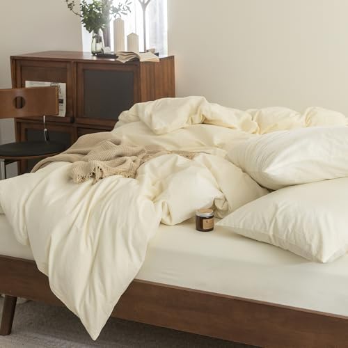 FOSSA Duvet Cover Set 100% Washed Cotton Linen Feel Oversized King Plus