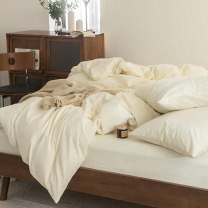 FOSSA Duvet Cover Set 100% Washed Cotton Linen Feel Queen