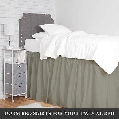 Crown Collection Twin XL 32" Inch Drop Long Dorm Bed Skirt, Ruffled Pattern College Dorm Room Bed Skirts, Split Corner, Easy Care, No Wrinkle Cotton Microfiber Bed Skirt