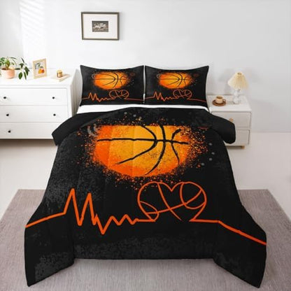Castle Fairy Basketball Comforter Set for Boys Kids Girls 3D Basketball Black Gray Camo Quilt Set,Home Decor Soft Sport Games Bedding Set Hippie Graffiti Orange Teens Duvet Insert Twin Size 2pcs