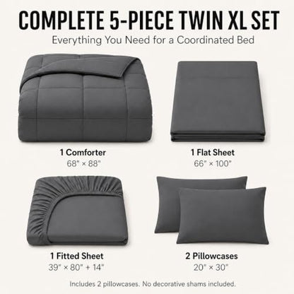 CozyLux Twin XL Comforter Set Dark Grey - 5 Pieces Twin XL Bed in a Bag