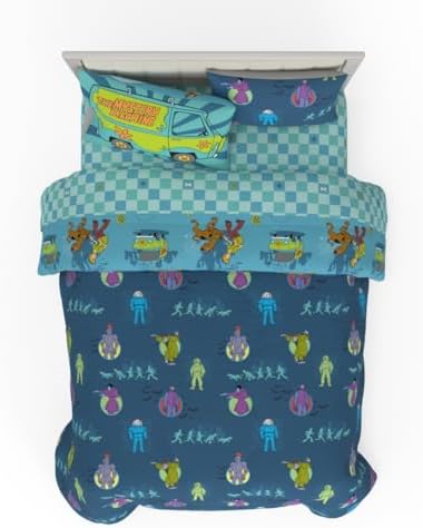 Franco Scooby Doo Scoobtober Bedding 7 Piece Super Soft Reversible Comforter and Sheet Set with Sham, Queen, (Officially Licensed Product)