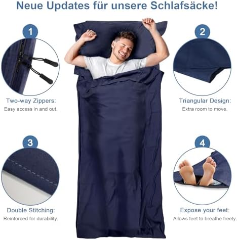 Sleeping Bag Liner, Updated Adult Sleep Sack & Travel Sheets with Foot Zipper, Lightweight and Portable Camping Sleeping Bag Liners - Ideal for Backpacking, Hostels and Camping