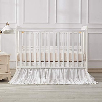 Brandream Crib Bed Skirt for Baby Girls Boys White Boho Bohemian Solid Cotton Toddler Bedskirt Farmhouse Chic Ruffle