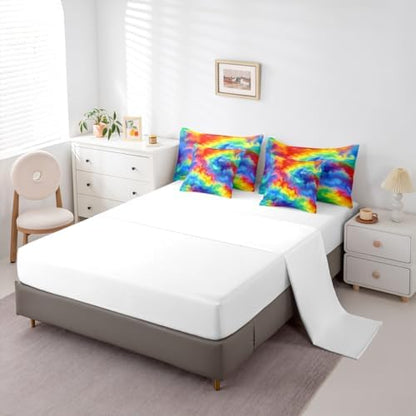 Erosebridal Tie Dye 7 Piece Bedding Set Queen Rainbow Comforter Set with Sheets Pastels Bed in A Bag Kids Girls Women Colorful Bed Sets with 2 Pillowcases, 2 Throw Pillow Covers