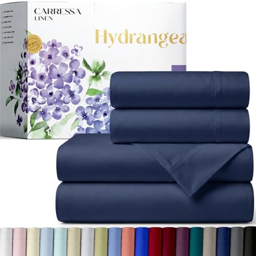 Carressa Linen 600 Series California King Sheet, 16" Deep Pocket, Navy Blue