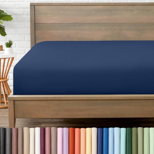 Bare Home Full XL Fitted Sheet - 1800 Ultra-Soft (Full XL, Dark Blue)