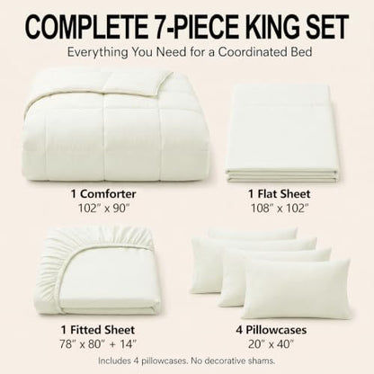 CozyLux King Size Comforter Set Ivory - 7 Pieces Bed in a Bag