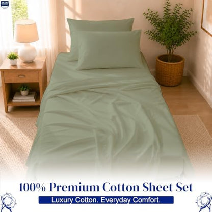 Cottingon 4 PC Cot Sheet Set 30"X75", Egyptian Cotton, Sage