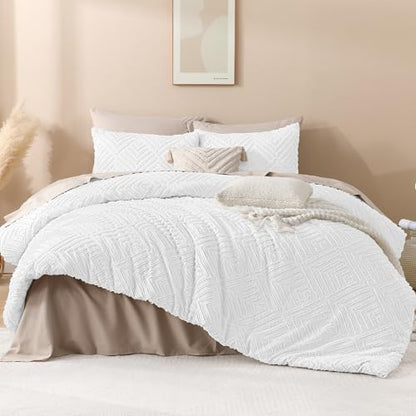 Andency King Size Comforter Set White, 3 Pieces Boho Bedding