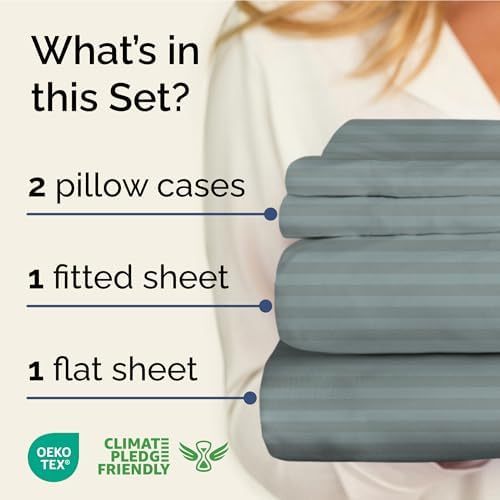 King 4 Piece Striped Sheet Set - Breathable & Cooling - Greeny Stripes