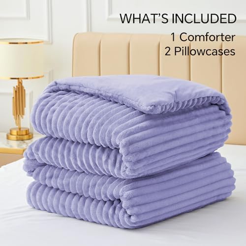BEDELITE Fleece Queen Comforter Set, Fluffy Bed Set, Lavender