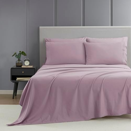 Clara Clark Twin Sheets - Hotel Luxury 5 Piece Bed Sheets for Twin Size Bed - Soft Bedding Sheets & Pillowcases, Fits Mattress up to 16 inch deep. Twin, Dusty Purple
