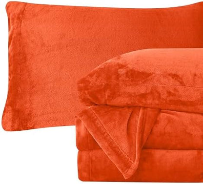 Elegant Comfort Luxuriously Soft 4-Piece Velvet Plush Flannel Sheet Set - Premium Quality - Cozy Warm, Anti-Static, Non Pilling Fuzzy Velvet Flannel Fleece Deep Pocket Sheet Set - Twin, Orange