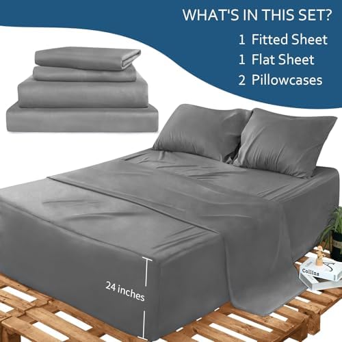 Moonsea Deep Pocket Twin XL Sheet Sets, Extra Long Twin Sheets, Grey