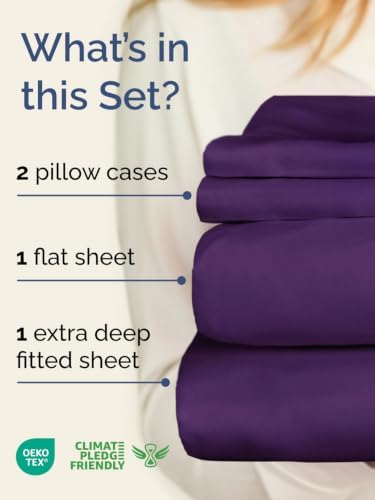 Extra Deep Pocket Queen Size Sheet Set - Breathable & Cooling - Purple