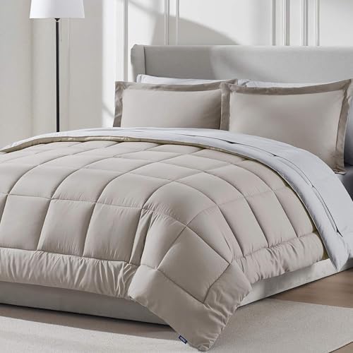 Nestl 9 Piece King Comforter Set – Linen Reversible Bed in a Bag – Complete King Size Bedding Set with Sheets, Set of 2 Cooling Pillows, Pillowcases and Shams