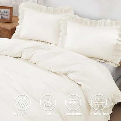 Andency Ivory Ruffle Duvet Cover Full, Shabby Chic Farmhouse Bedding Set