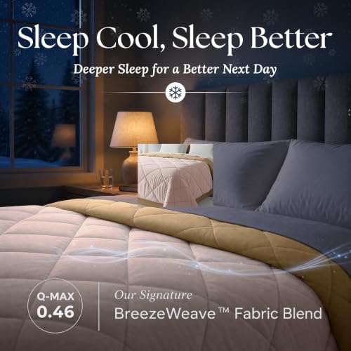 Cooling Comforter - BreezeWeave Cooling Blanket Twin Size for Hot Sleepers & Deep Rest - Cloud Soft, Breathable, Ultra Durable, Easy Care, Reversible - 68 x 90 in (Pink & Beige)