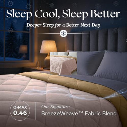 Cooling Comforter - BreezeWeave Cooling Blanket Twin Size for Hot Sleepers & Deep Rest - Cloud Soft, Breathable, Ultra Durable, Easy Care, Reversible - 68 x 90 in (Pink & Beige)