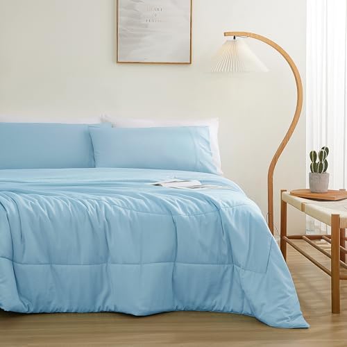 Zaizaihome Bamboo Viscose Comforter Set Queen Size 3 Pieces - Sky Blue