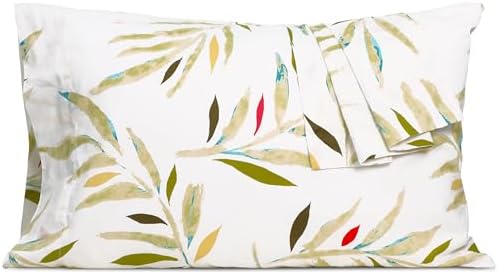 Pillow Cases Standard Queen Cotton Percale Set of 2, Green Leaves