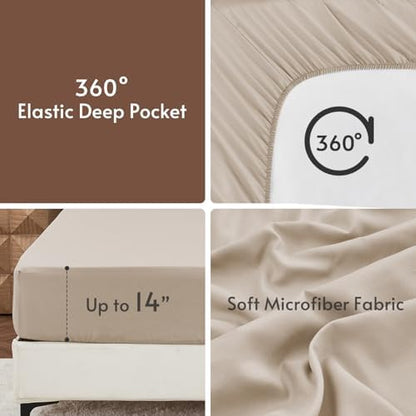 MUXHOMO 7 Pieces Oversized King Comforter Set, Reversible Bed in a Bag Oversized King Size, All Season Bedding Set with Comforter, Flat Sheet, Fitted Sheet, Pillowcases & Shams, Brown & Khaki