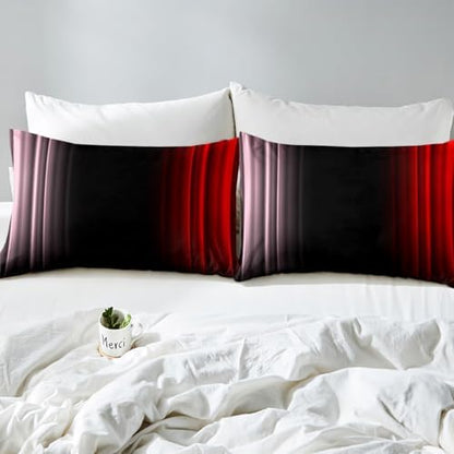 Feelyou Teens Abstract Ombre Decorations Bedding Set for Kids Women Pink Red and Black Bed Sheets Set Geometric Modern Fitted Sheet Sets Room 3Pcs Twin Size