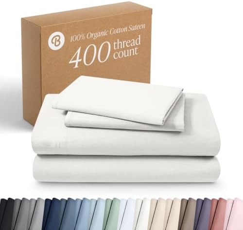 Bare Home 100% Organic Cotton Sateen Sheet Set (Twin XL, Antique White)