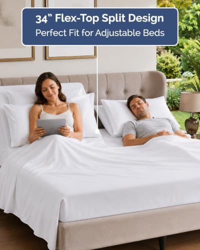 Flex Top Split Head King 6 Piece Sheet Set - Breathable & Cooling - White