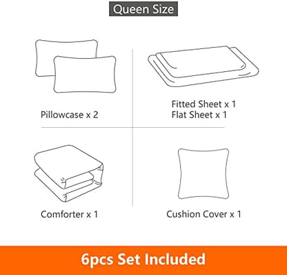 6 Pieces Gaming Bedding Set Queen Size for Boys Gamer Comforter Set for Boys Girls Kids Teens 6 Piece Bed in A Bag Video Game Bedding for Gamer Room Decorative Queen25