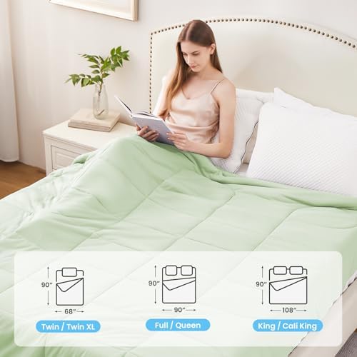 HYLEORY Cooling Comforter Queen Size - Summer Cooling Blanket for Hot Sleepers/Night Sweats, Double-Sided Cold Touch Silky Ice Comforters, Breathable Lightweight Beddings, Cool Green, 90"x90"