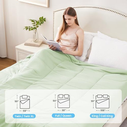 HYLEORY Cooling Comforter Queen Size - Summer Cooling Blanket for Hot Sleepers/Night Sweats, Double-Sided Cold Touch Silky Ice Comforters, Breathable Lightweight Beddings, Cool Green, 90"x90"