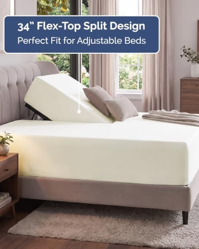 CGK Linens Extra Deep Flex Top Split Head King Fitted Sheet - Antique White