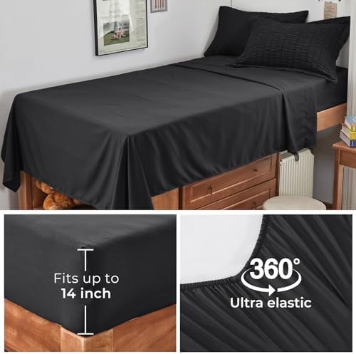 HYMOKEGE Black Twin XL Comforter Set Seersucker 5 Pieces, All Season Luxury Bed in a Bag for Bedroom, Bedding Set with Comforters, Sheets, Pillowcase & Sham