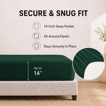 HIMEET King Comforter Set, 7-Piece Point-Quilted Bed in a Bag Emerald Green