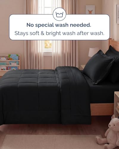 Twin Comforter Set - 5 Piece Bed in a Bag Twin Size Bed Set, Soft - Black