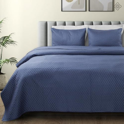 BIOWEAVES 100% Organic Cotton Quilts Queen Size - Diamond Stitched Quilted bedspreads - All Season Oversized Coverlet Set - GOTS Certified Bedding Set | 1 Quilt & 2 Pillow Shams