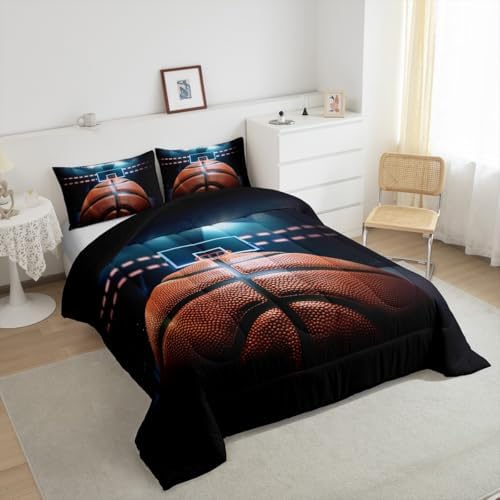 Erosebridal 3D Basketball Full Size Comforter Sets for Kids Boys Girls,Sports Theme Bedding Set,Basketball Game Duvet Insert,Athletic Sports Bed Set for All Season
