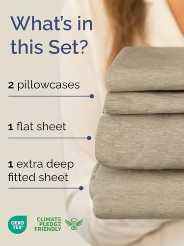 Extra Deep Full Sheet Set - 4 Piece Breathable & Cooling - Heathered Beige