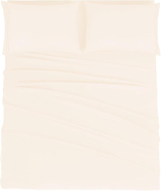 Mejoroom King Size Sheet Set - Soft Microfiber Bed Sheets,Deep Pocket Fitted Sheet, Soft, Breathable, Wrinkle & Fade Resistant - 4 Piece (King, Cream)