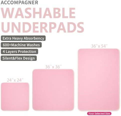 Accompagner Incontinence Bed Pads Washable Waterproof Underpads 36"x54" 2pc