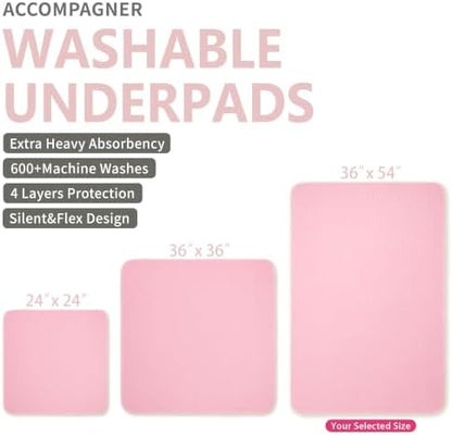 Accompagner Incontinence Bed Pads Washable Waterproof Underpads 36"x54" 2pc